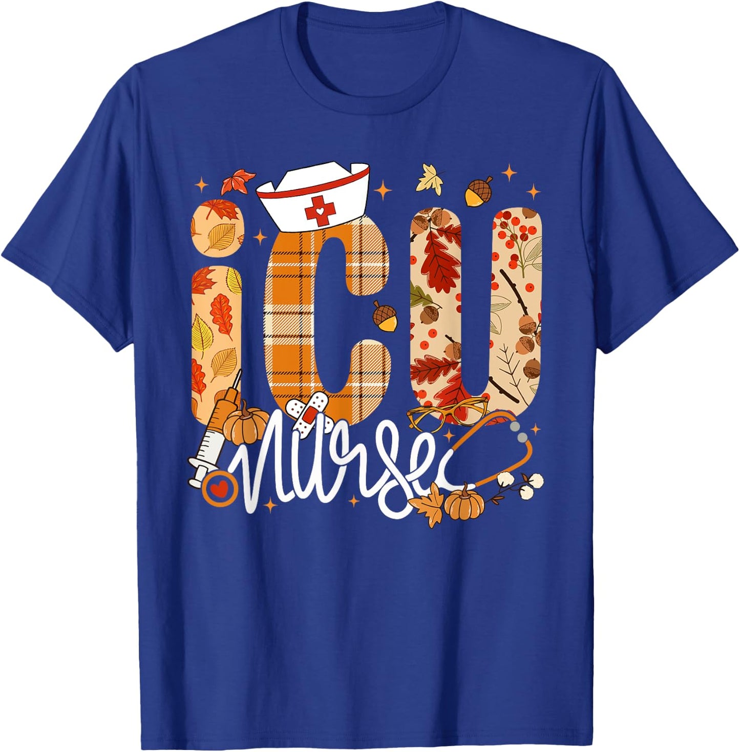 Stethoscope ICU Nurse Fall Yall Autumn Leaves Thanksgiving T-Shirt - T-Shirt | Royal