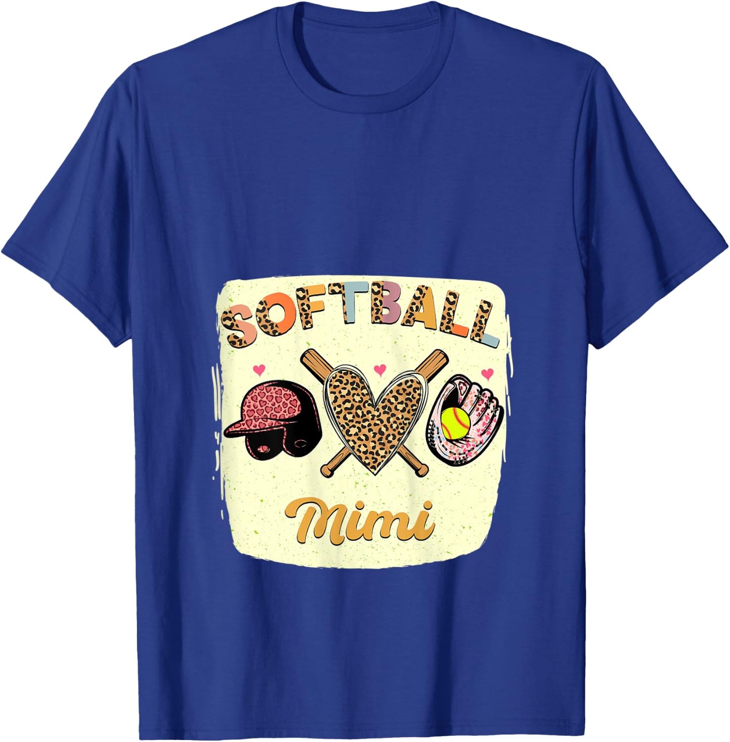 Bleached Softball Mimi Leopard Heart Grandma Mothers Day T-Shirt - T-Shirt | Royal