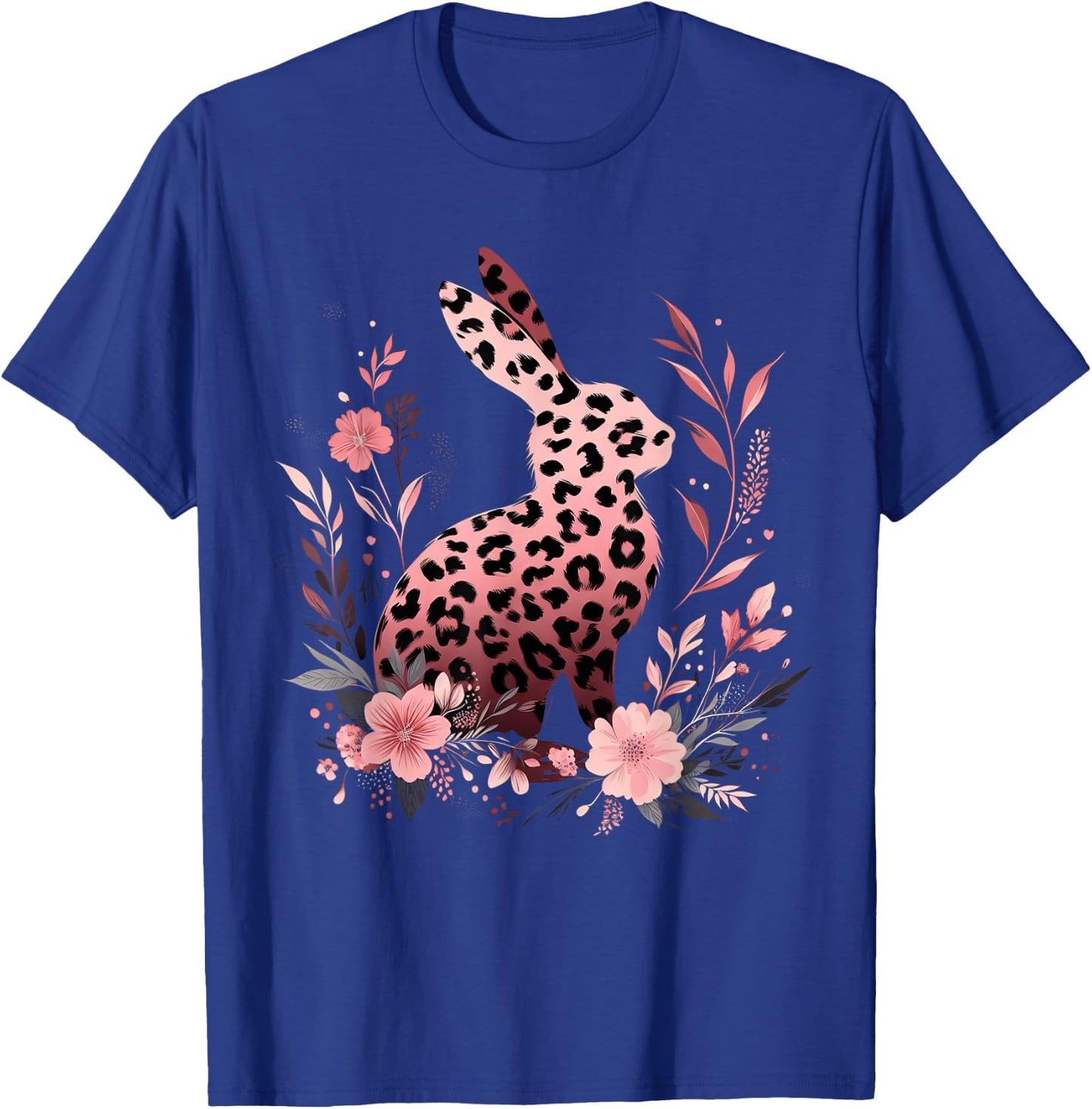 Leopard Rabbit Easter Day Floral Bunny Women Girls Kids T-Shirt - T-Shirt | Royal