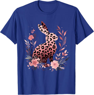 Leopard Rabbit Easter Day Floral Bunny Women Girls Kids T-Shirt - T-Shirt | Royal
