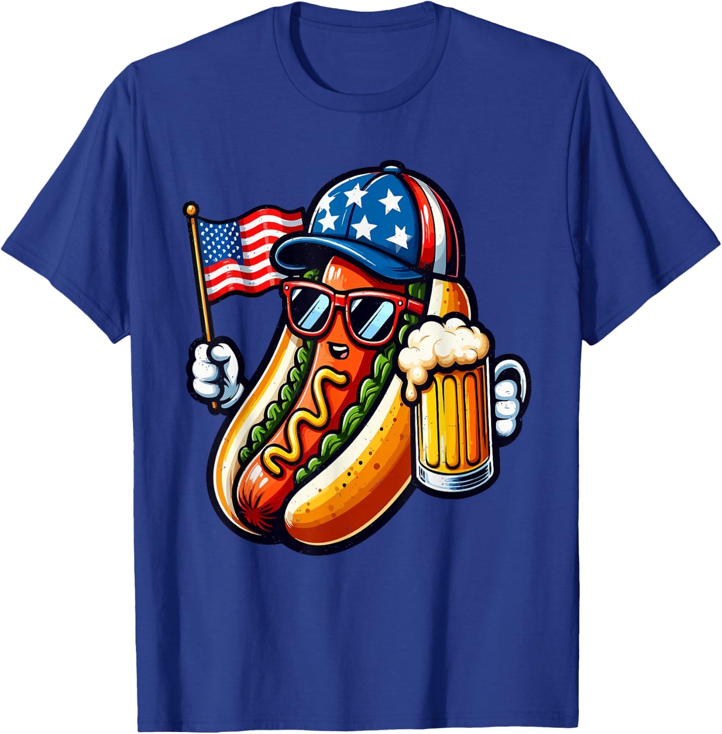 Hotdog American Flag 4th of July Funny Patriotic Sausage T-Shirt - T-Shirt | Royal