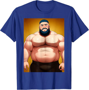 Handsome Shirtless Daddy Bear Anime Manga Bara Style Gay T-Shirt - T-Shirt | Royal