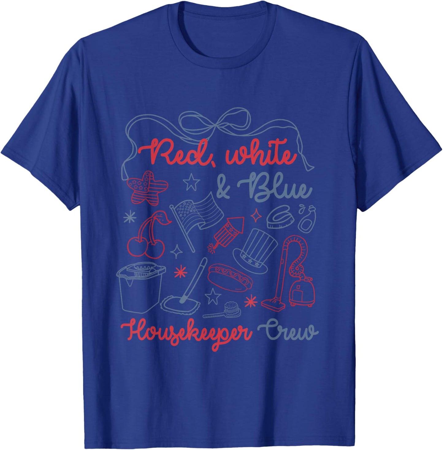 Red White Blue Housekeeper Crew Bow Funny 4th of July T-Shirt - T-Shirt | Royal