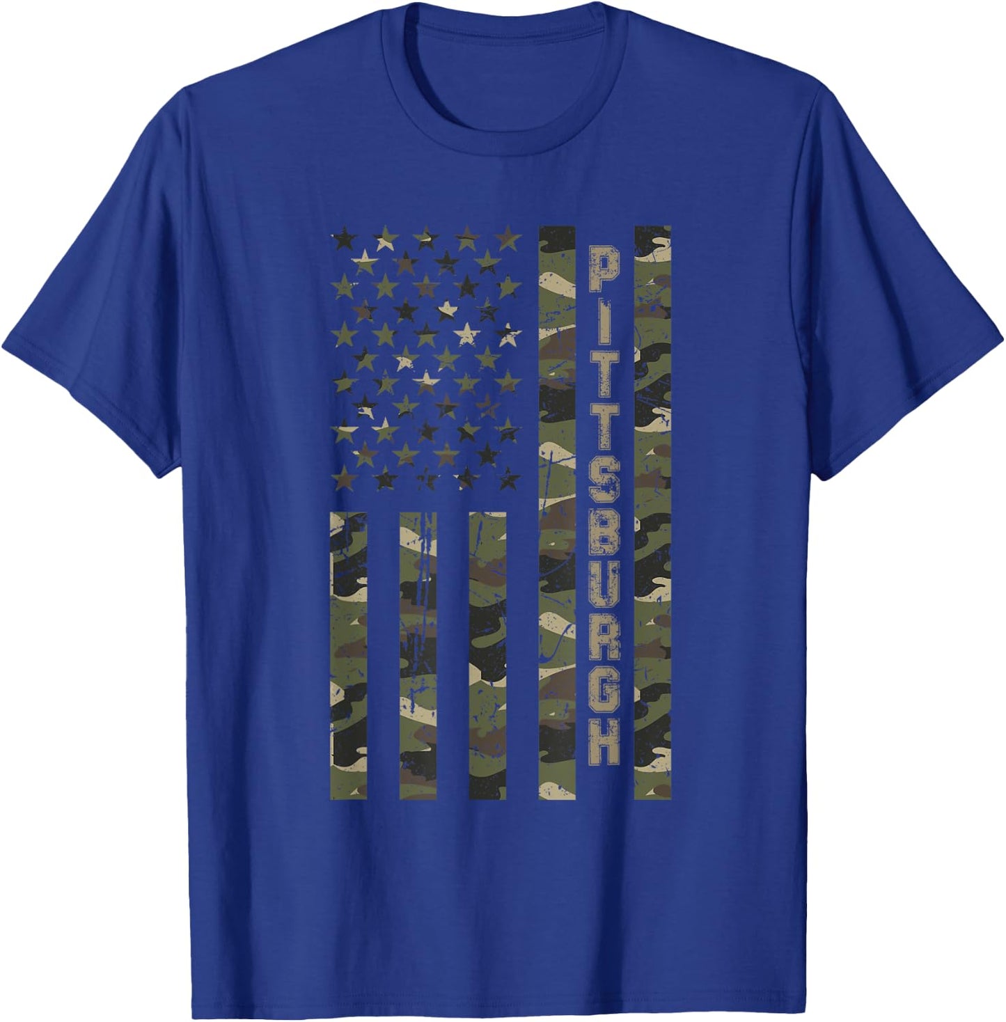 Pittsburgh United States Distressed Camo w US Flag T-Shirt - T-Shirt | Royal