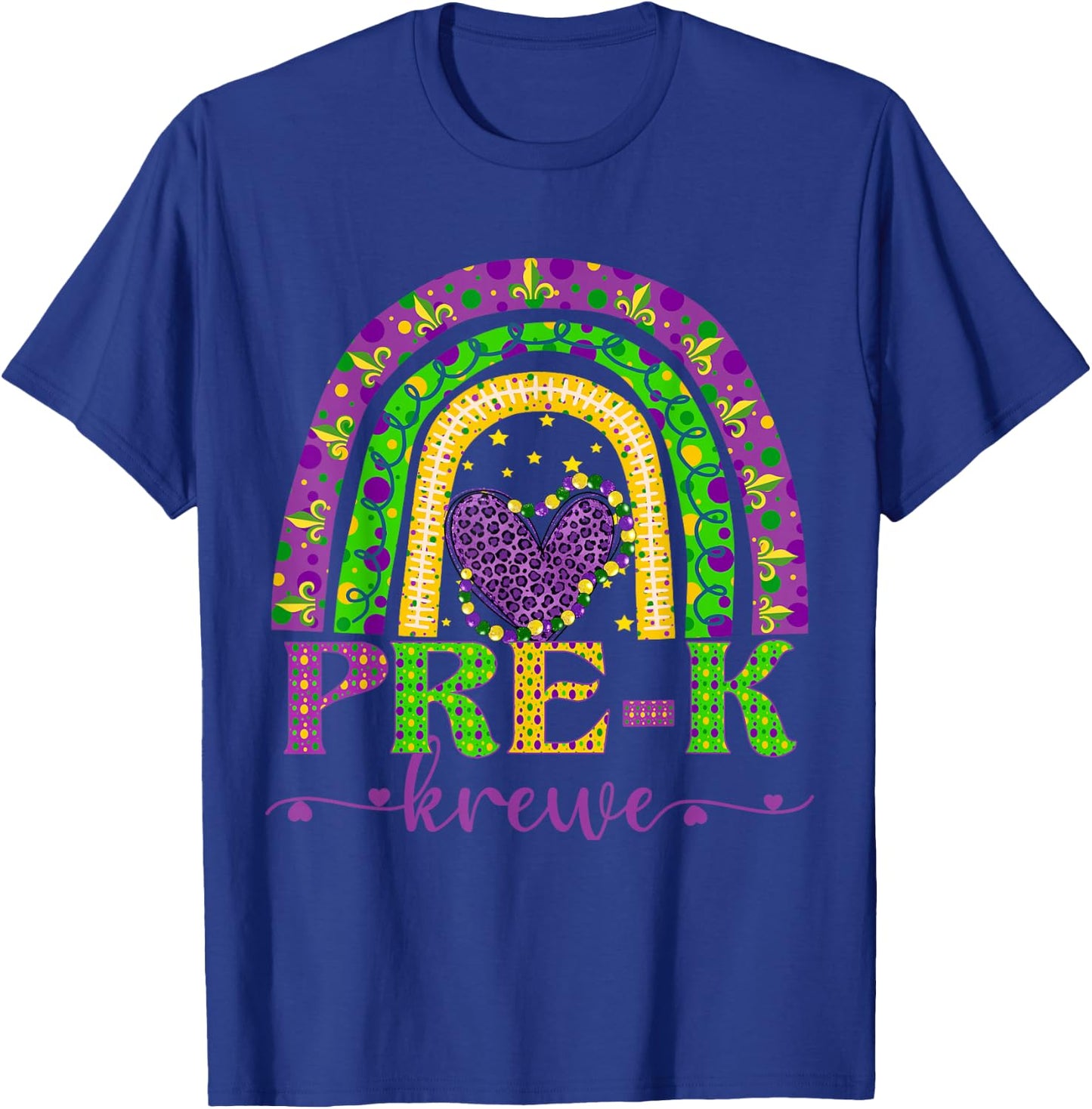 Mardi Gras Teacher Pre-K Krewe Rainbow Leopard Carnival Men Women Kids T-Shirt - T-Shirt | Royal