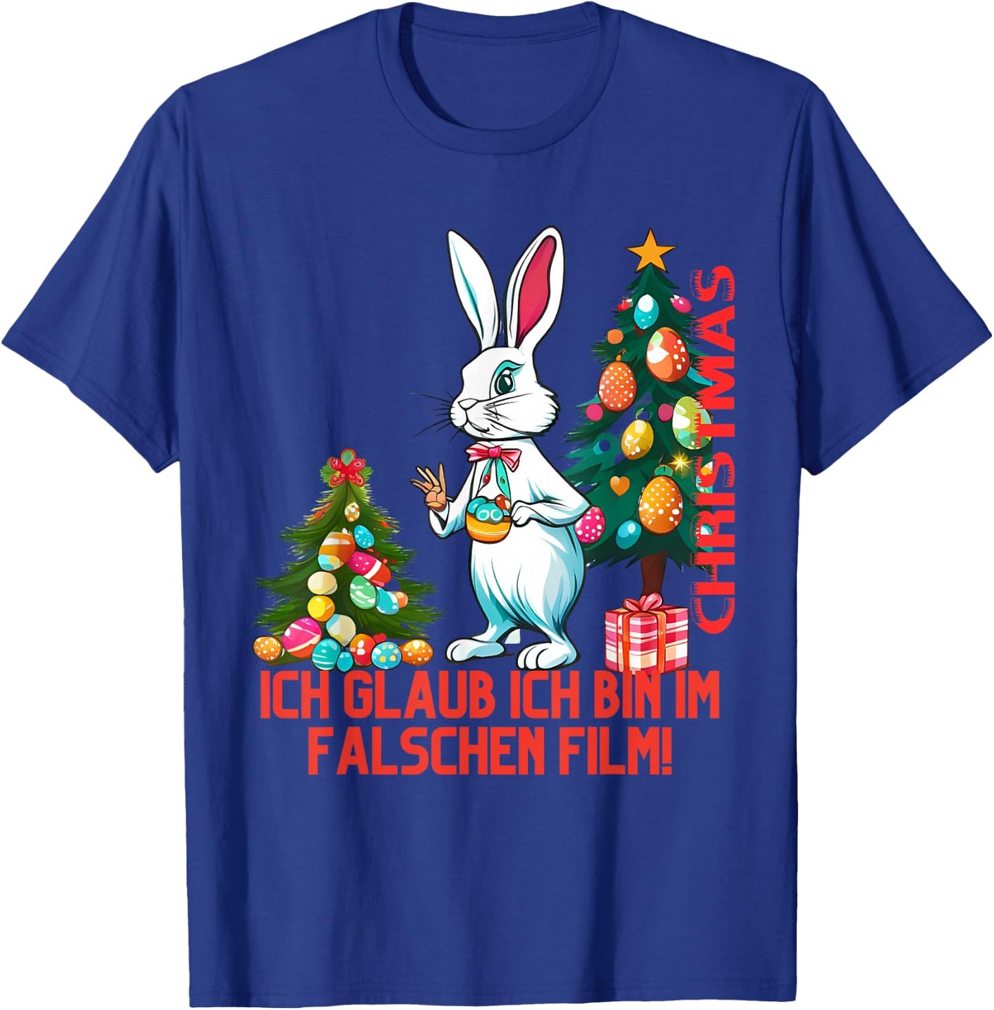 Easter Bunny on Christmas Tree Merry Christmas , black T-Shirt - T-Shirt | Royal