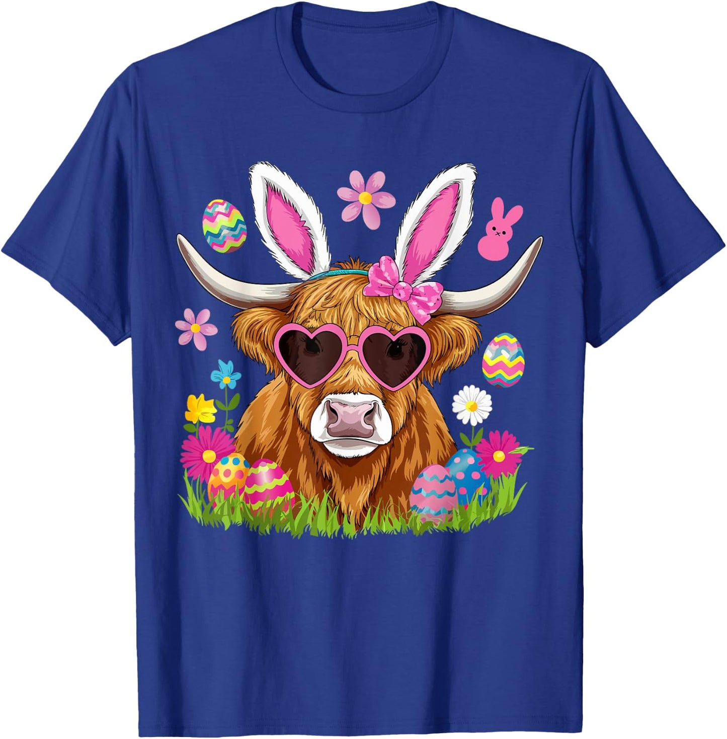 Easter Day Highland Cow Cute Easter Bunny Farmer Women Kids T-Shirt - T-Shirt | Royal