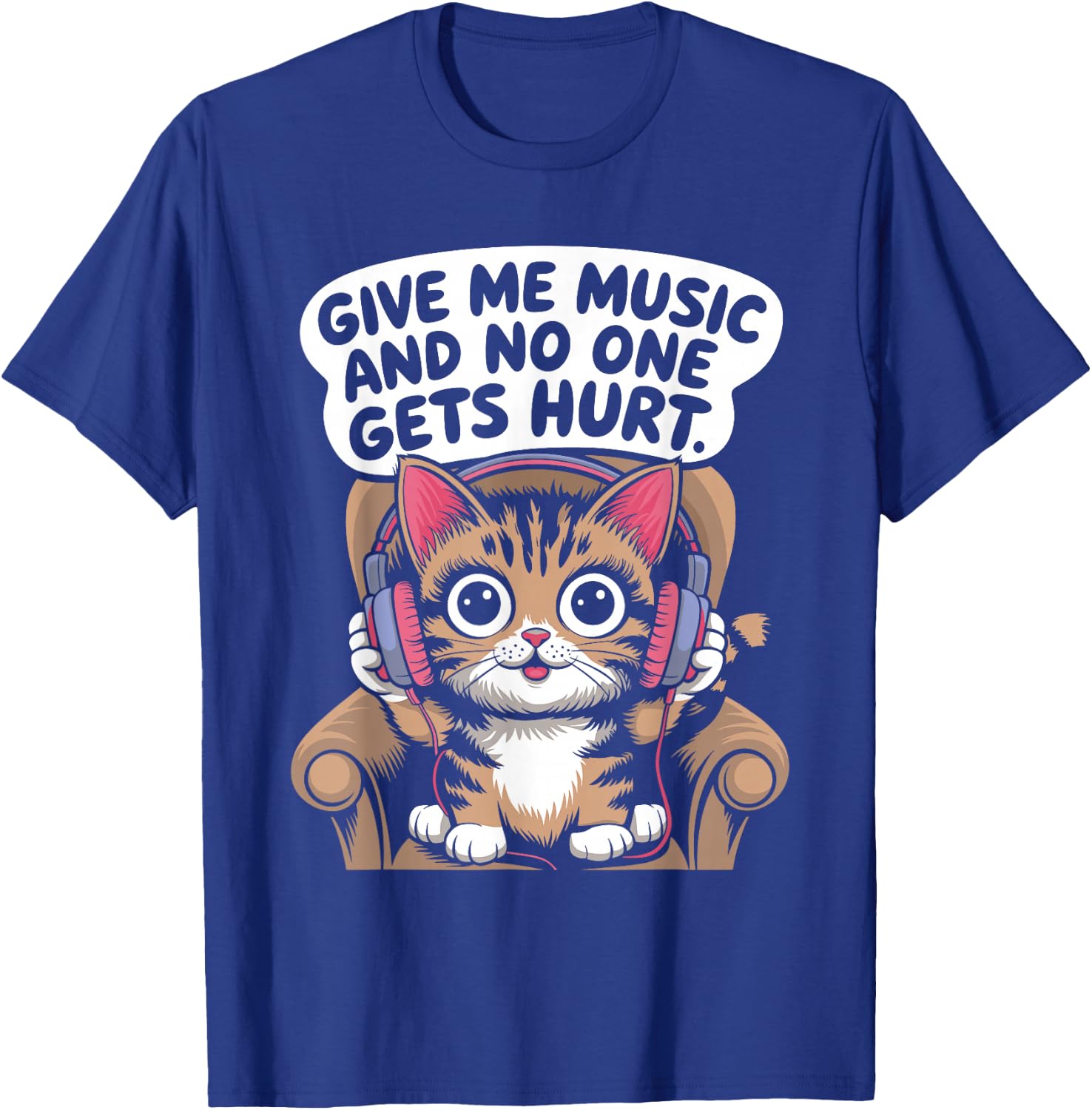 Give Me Music Cat Lover Sarcastic Humour Men Women T-Shirt - T-Shirt | Royal