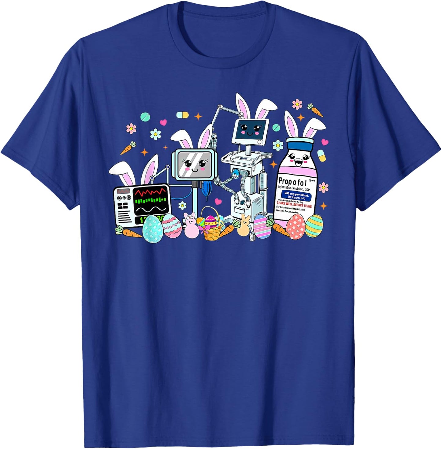 ICU Nurse Easter Day CRNA Nurse Pharmacology Bunny Nursing T-Shirt - T-Shirt | Royal