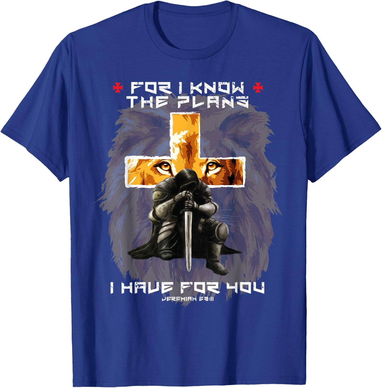 Jeremiah 29:11 Prayer Warrior Christian Cross Lion Graphic T-Shirt - T-Shirt | Royal