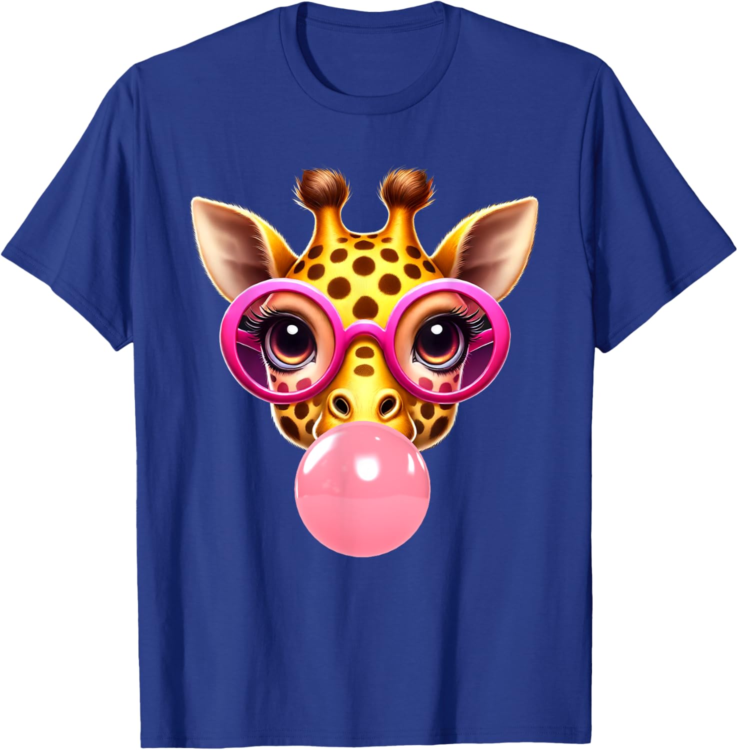 Funny Giraffe Pink Glasses Blowing Bubble Gum Animal Lovers T-Shirt - T-Shirt | Royal
