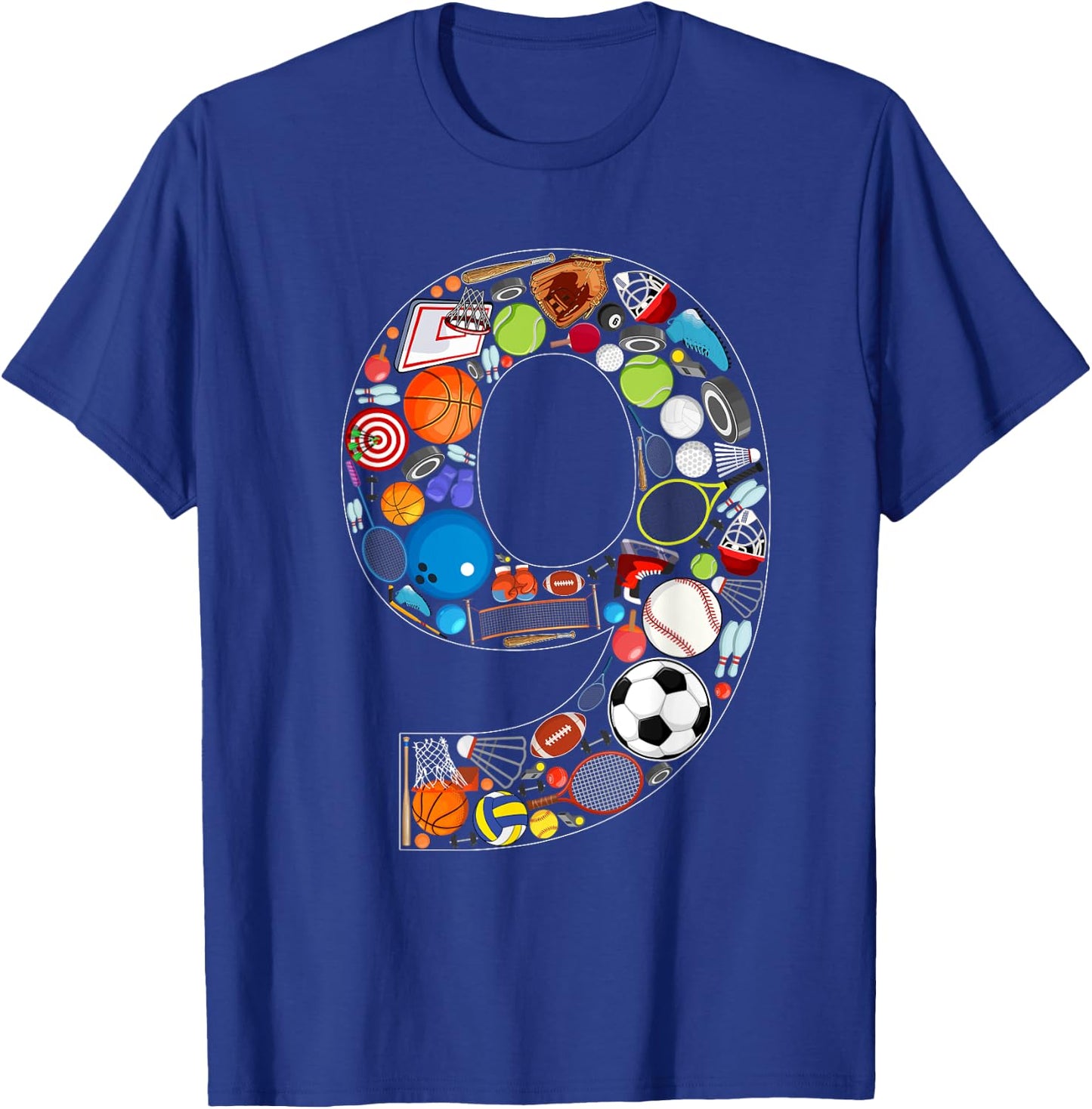 9th Birthday Sports Themed 9 Year Old Party Kids T-Shirt - T-Shirt | Royal