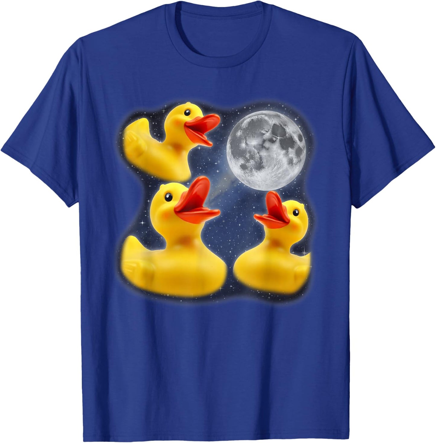 Three Rubber Duck Moon 3 Howling At Moon Funny Weird Cursed T-Shirt - T-Shirt | Royal