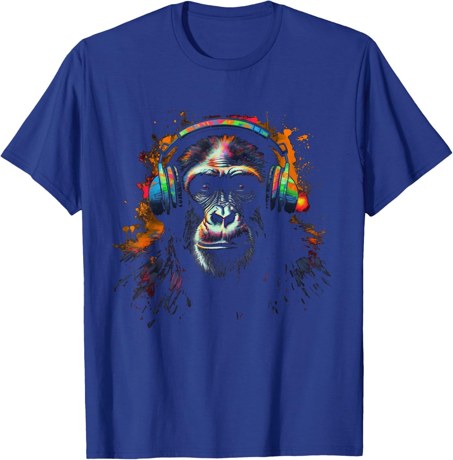 Monkey Music Headphones Colourful Animal Motif Zoo Animal Art Monkey T-Shirt - T-Shirt | Royal