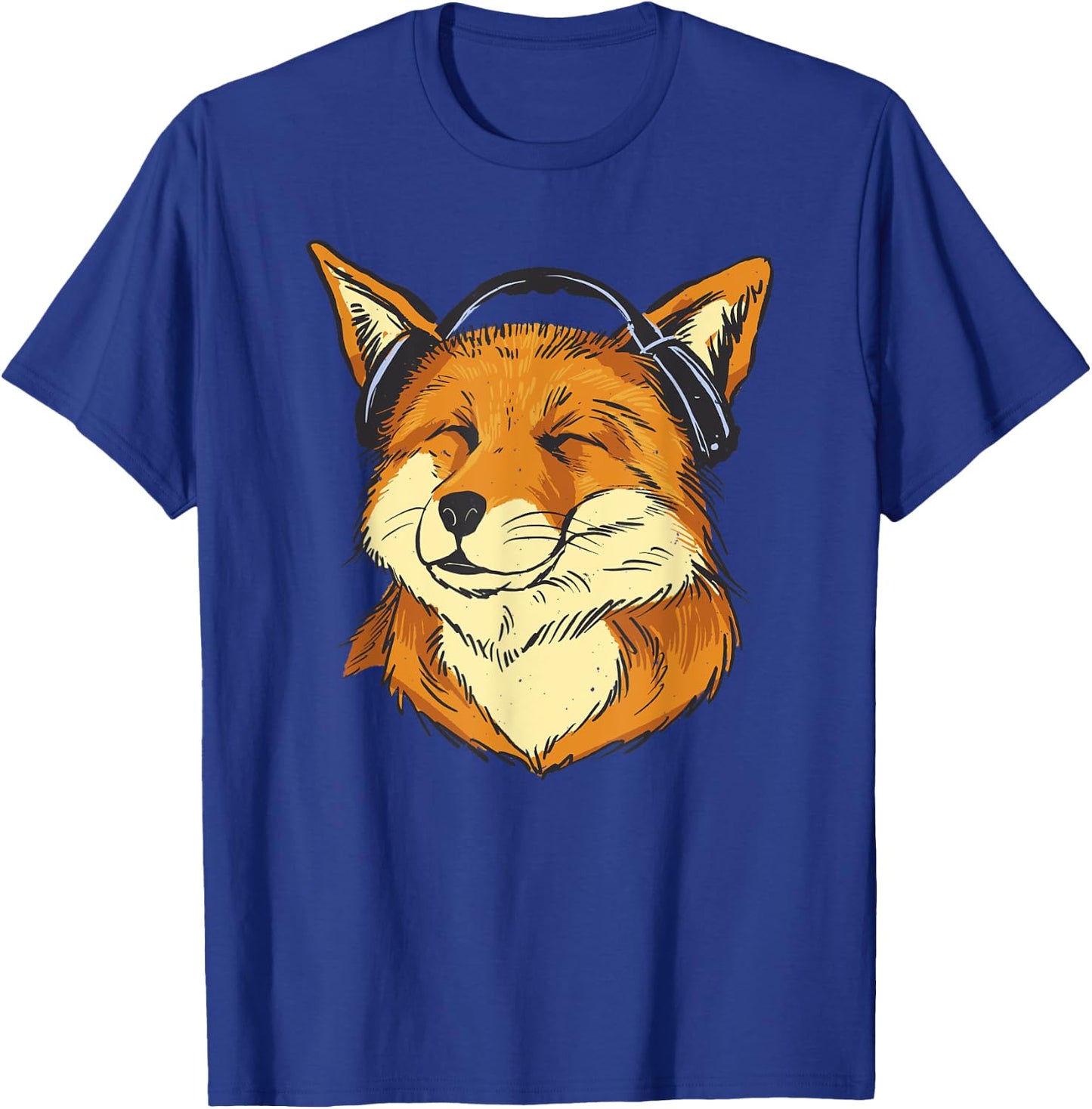 with Headphones Fox with Headphones Happy Fox Listens to Music, black T-Shirt - T-Shirt | Royal