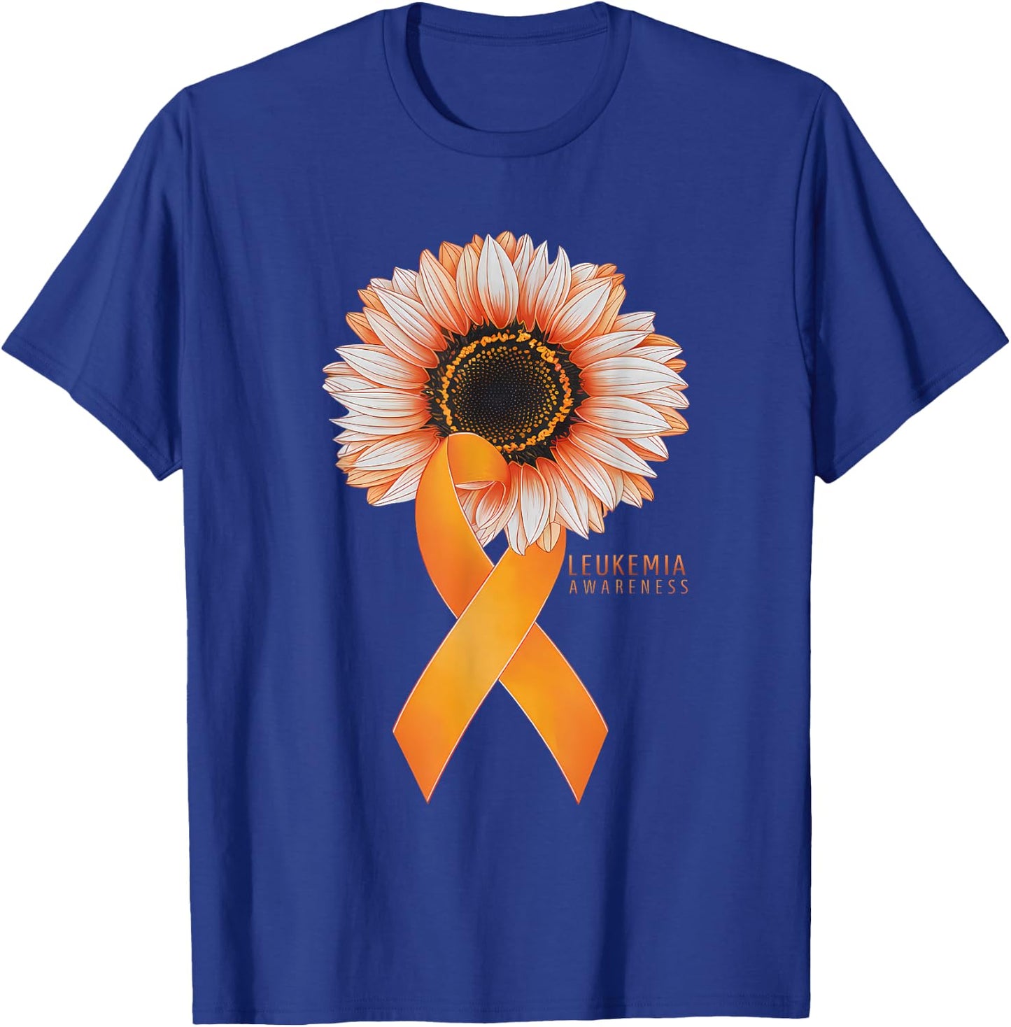 Leukemia Cancer Awareness Sunflower Warrior Orange Ribbon T-Shirt - T-Shirt | Royal