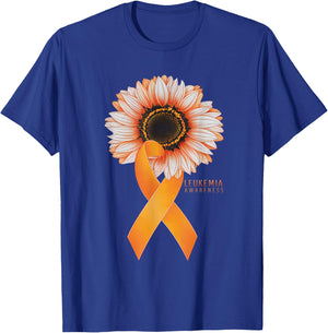 Leukemia Cancer Awareness Sunflower Warrior Orange Ribbon T-Shirt - T-Shirt | Royal