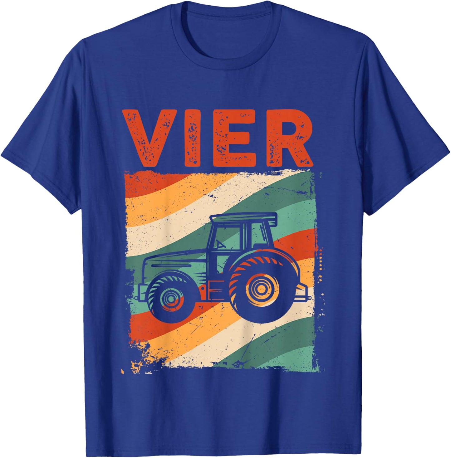 Children's 4th Birthday Retro Tractor Boy Tractor Farmer Kids , black, 80 T-Shirt - T-Shirt | Royal