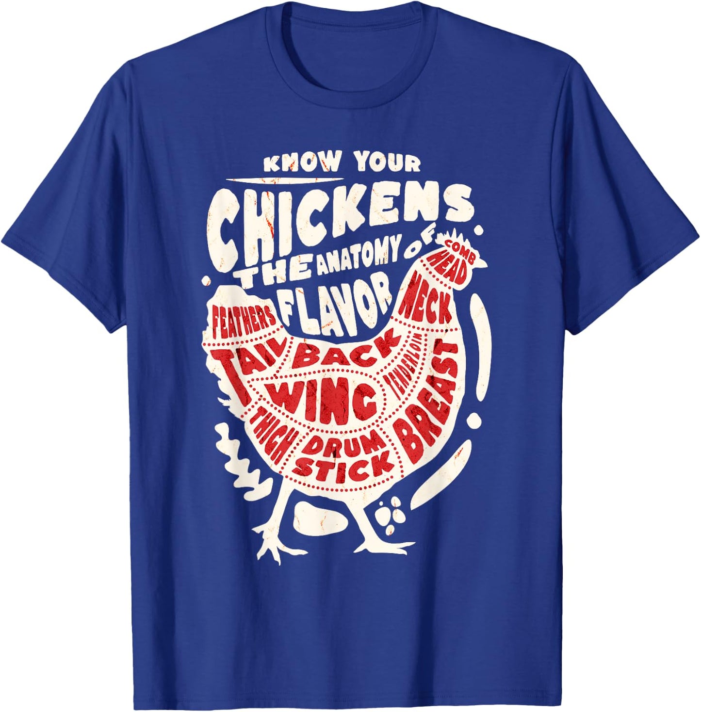 Know Your Chicken The Anatomy of Flavor Funny Rooster Design T-Shirt - T-Shirt | Royal