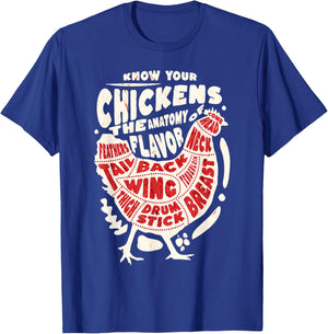 Know Your Chicken The Anatomy of Flavor Funny Rooster Design T-Shirt - T-Shirt | Royal