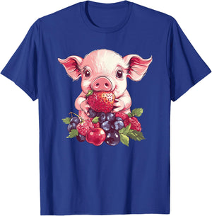 Adorable Pig With Strawberries And Berries T-Shirt - T-Shirt | Royal
