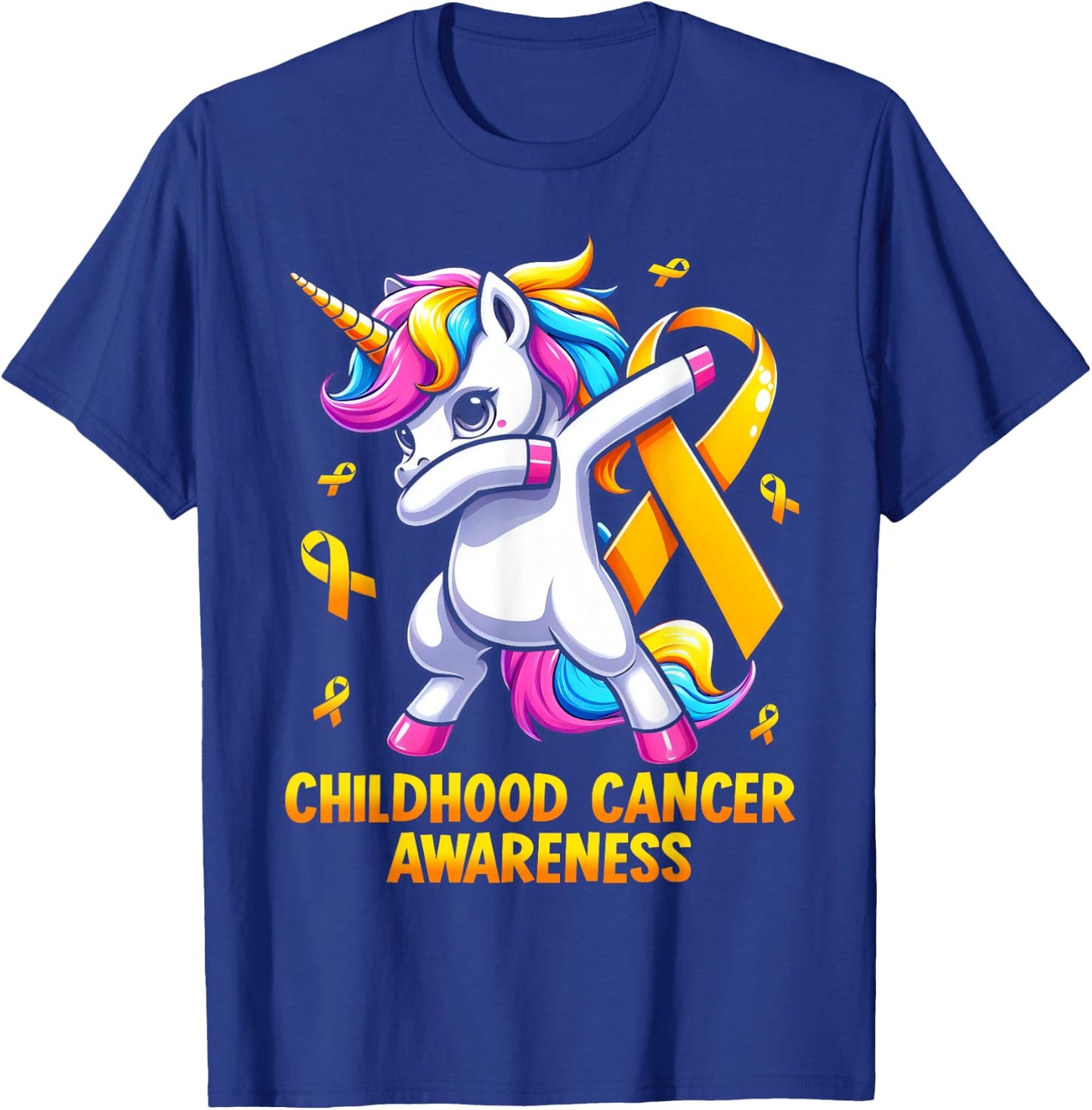 Unicorn Gold Ribbon Girls Childhood Cancer Awareness T-Shirt - T-Shirt | Royal