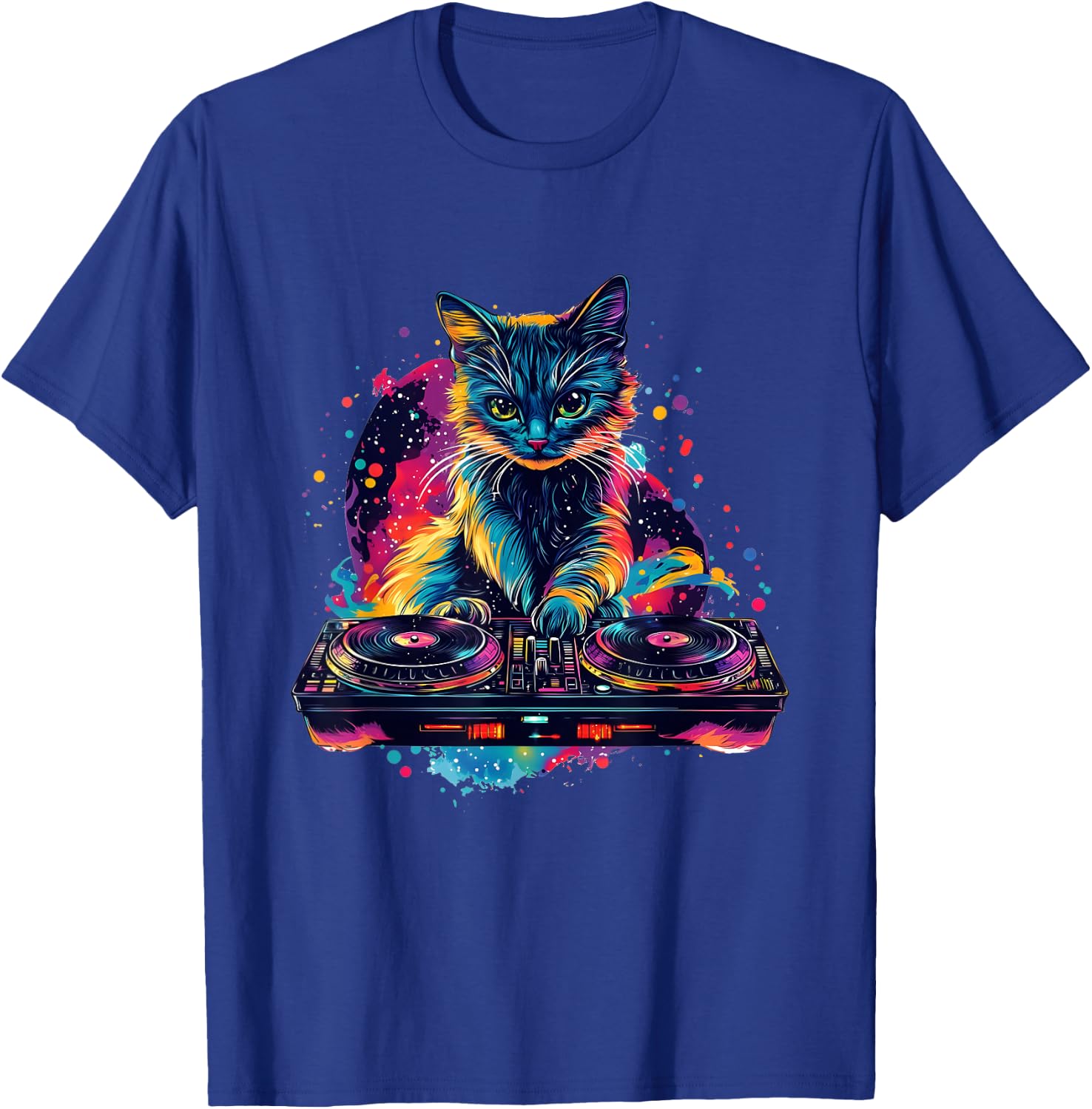 Cool DJ Cat Techno Rave House Party Disco , Black, S T-Shirt - T-Shirt | Royal