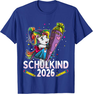 Einschulung Schulkind 2026 Einhorn Schultüte Lila Mädchen T-Shirt - T-Shirt | Royal