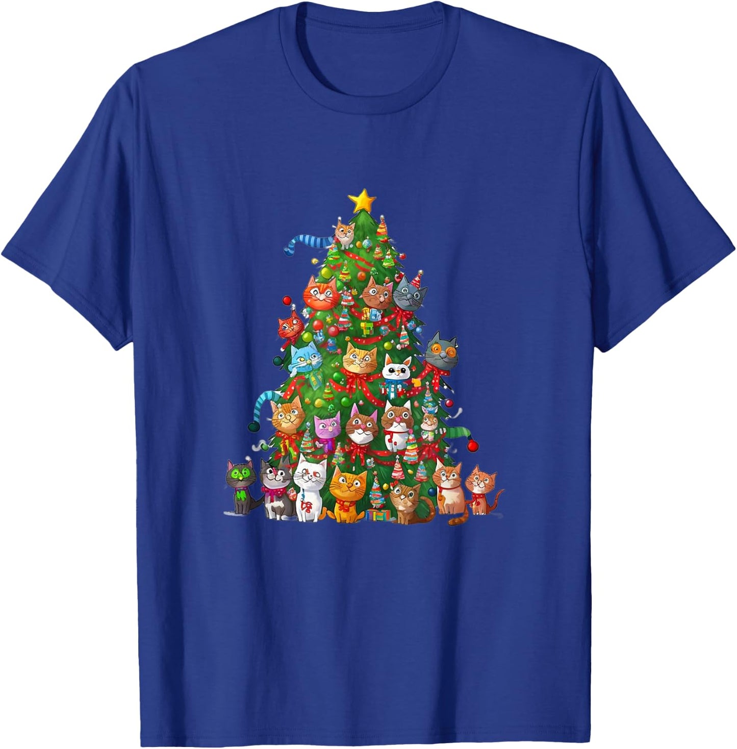 Cat Christmas Tree Funny Cats, Cute Kittens Christmas Tree T-Shirt - T-Shirt | Royal