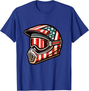 Dirt Bike American USA Flag Motocross Biker 4th of July T-Shirt - T-Shirt | Royal