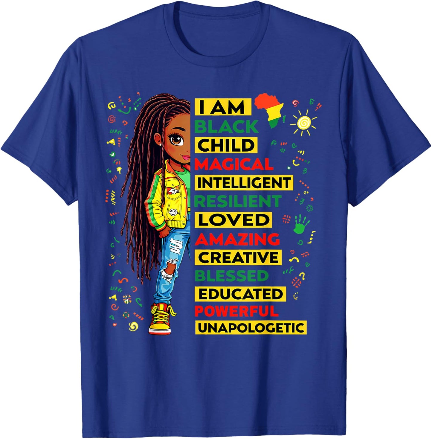 I Am Black Child Juneteenth African American Girls Kids T-Shirt - T-Shirt | Royal