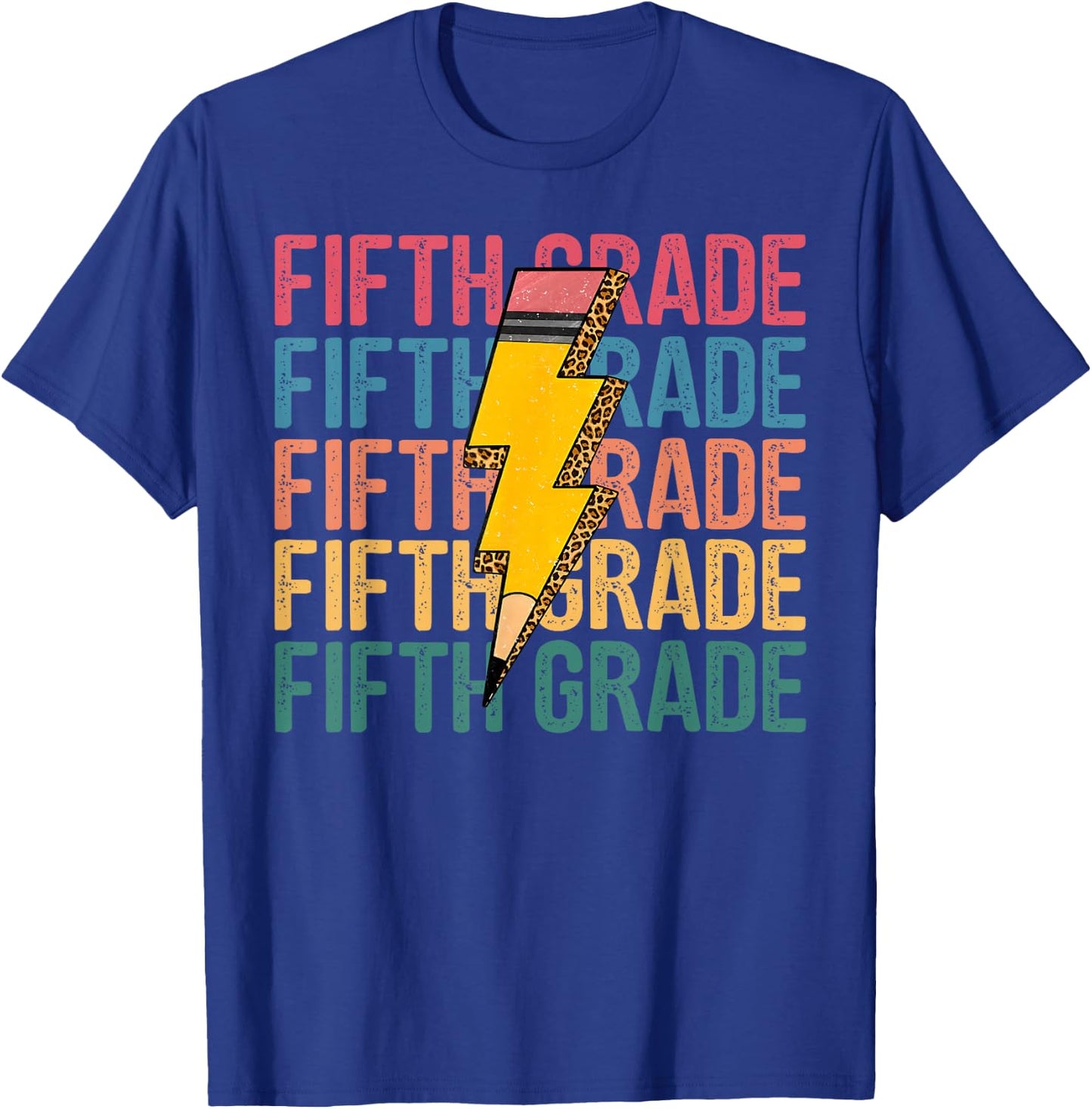 Fifth Grade Lightning Bolt Pencil Retro Teacher Boys Girls T-Shirt - T-Shirt | Royal