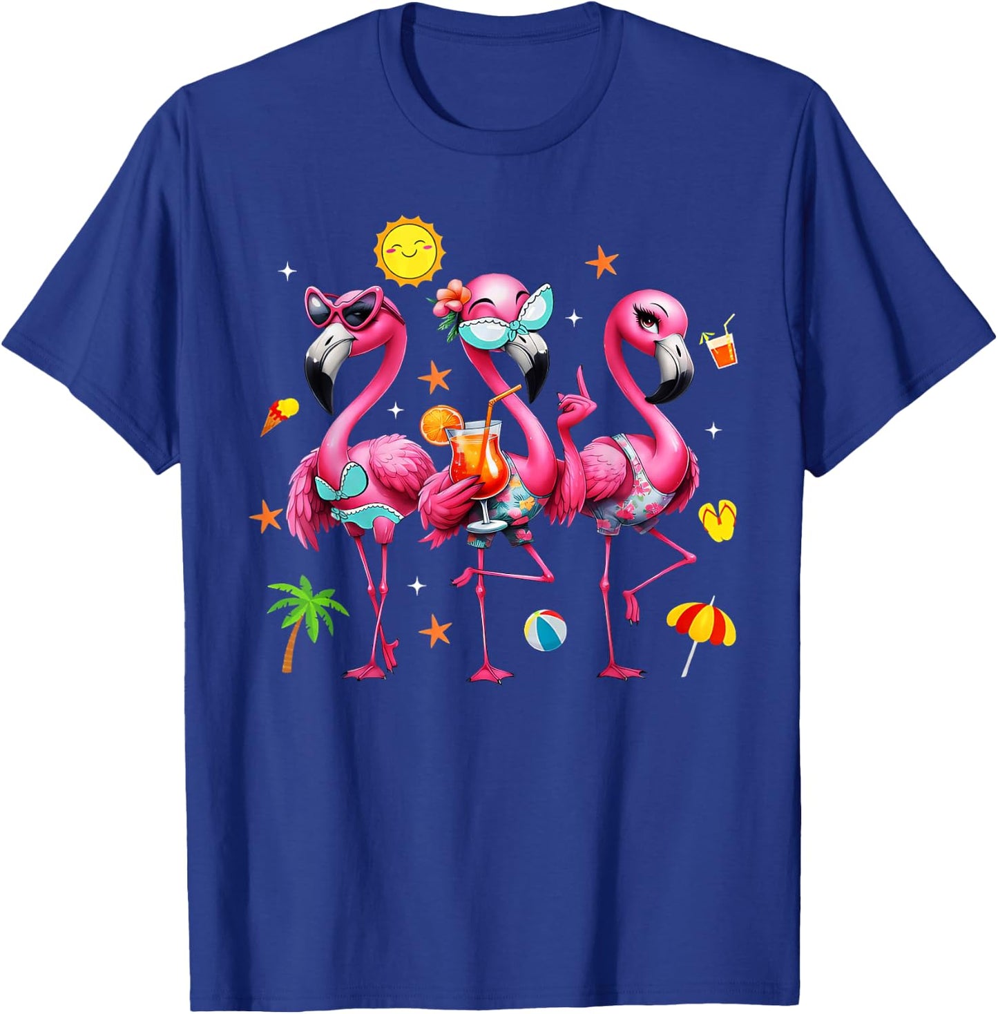 Flamingo Pink Palm Tree Tropical Beach Summer Vacation Women T-Shirt - T-Shirt | Royal
