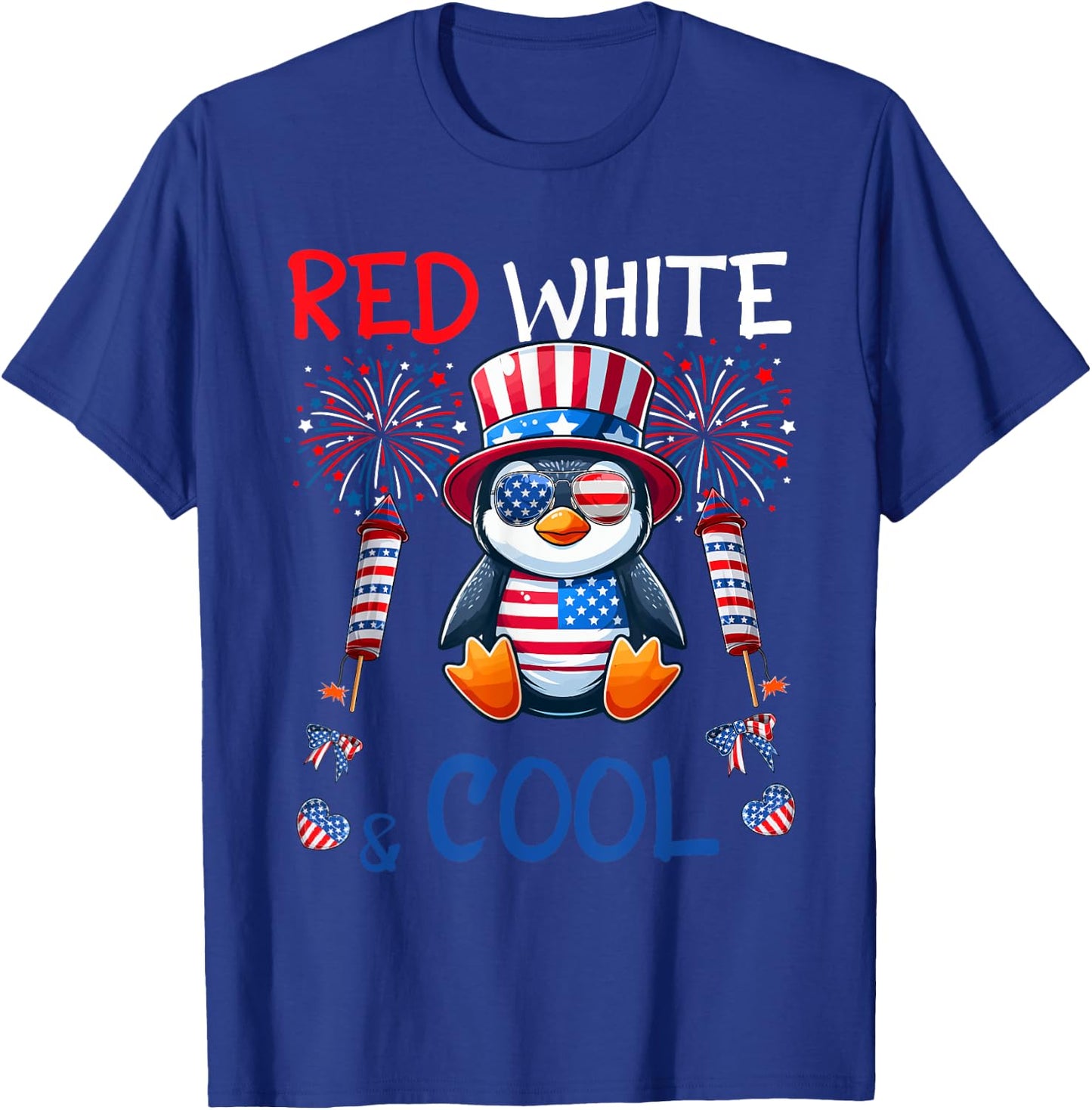 Red White And Cool Costume Penguin Sunglasses 4th July T-Shirt - T-Shirt | Royal