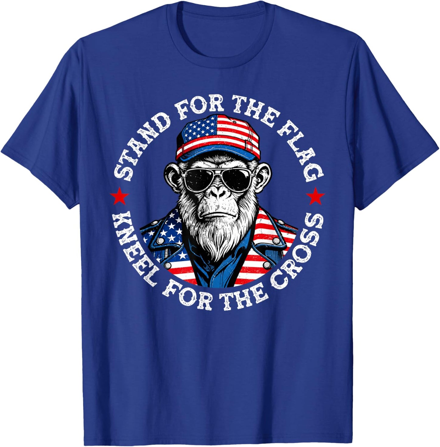 Stand for The Flag Kneel for The Cross Patriotic Monkey T-Shirt - T-Shirt | Royal