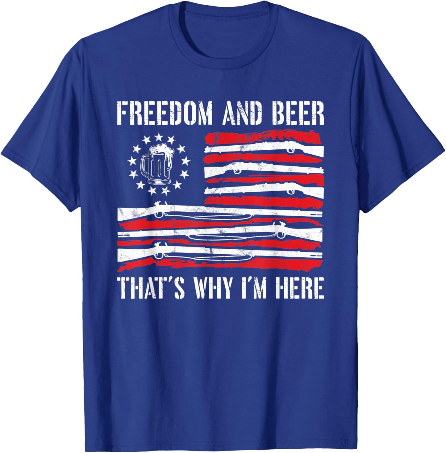 4th of July Freedom And Beer Gun Rights Merica American Flag T-Shirt - T-Shirt | Royal