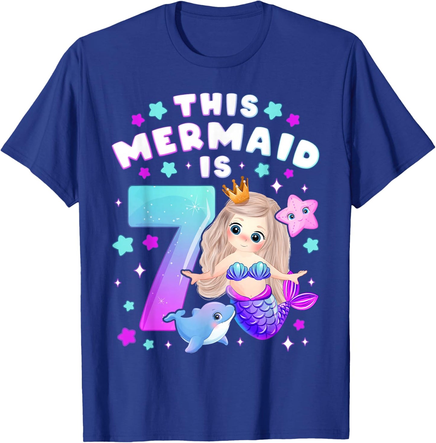 7th Birthday Girl 7 Years Mermaid Number 7 T-Shirt - T-Shirt | Royal