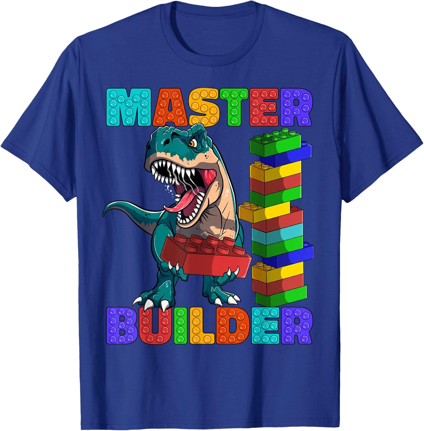 Master Builder Dinosaur Blocks T-Rex Kids Adults T-Shirt - T-Shirt | Royal