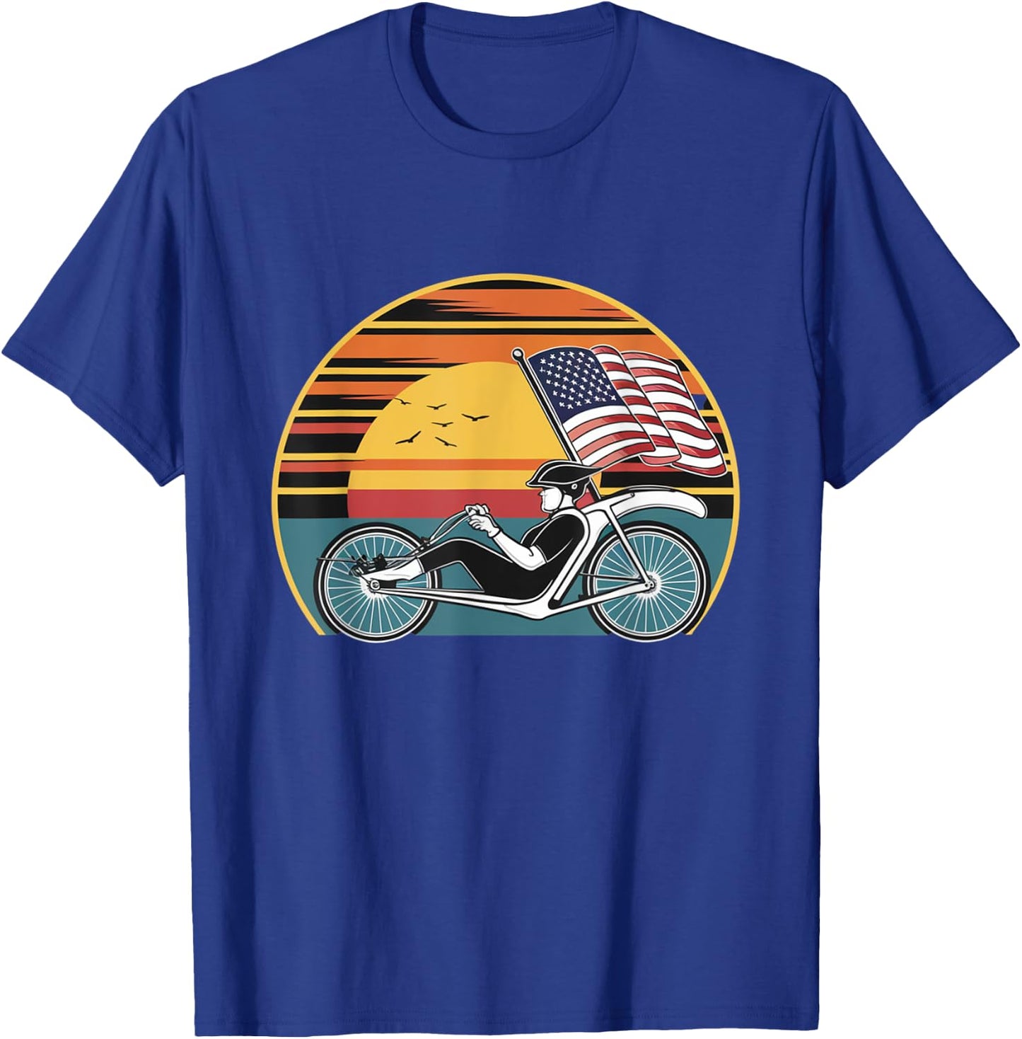 Vintage Recumbent Trike American Flag T-Shirt - T-Shirt | Royal