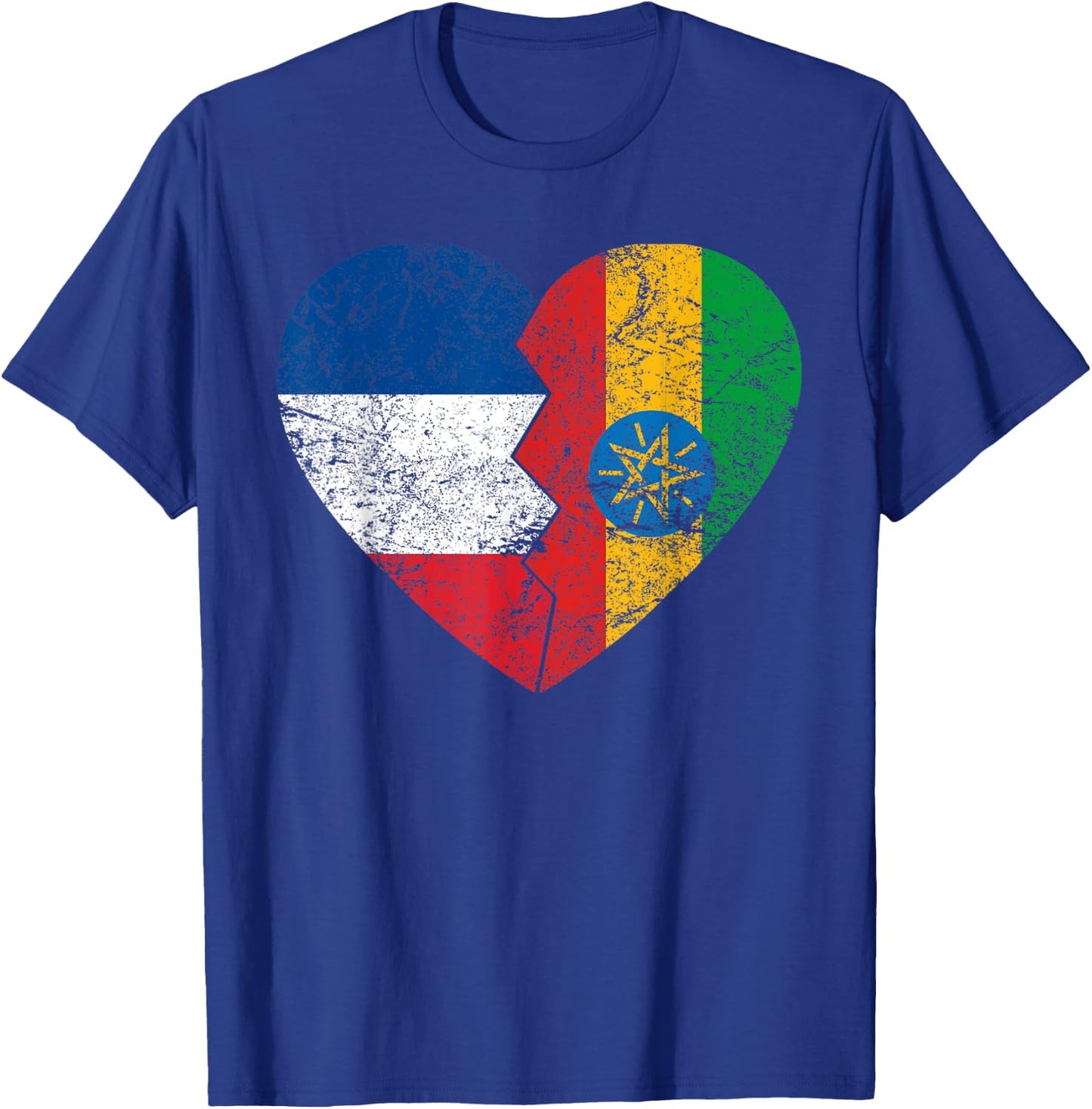 Ethiopian Flag Heart | France Ethiopia Roots Vintage , Black, S T-Shirt - T-Shirt | Royal