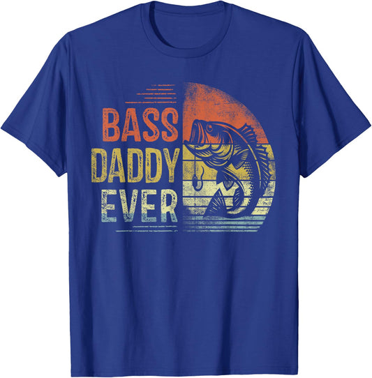 Bass Daddy Ever Fishing Gifts Daddy Birthday Vintage T-Shirt - T-Shirt | Royal