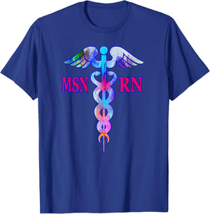 MSN Registered Nurse RN Caduceus Nursing Emblem Graphic Role T-Shirt - T-Shirt | Royal