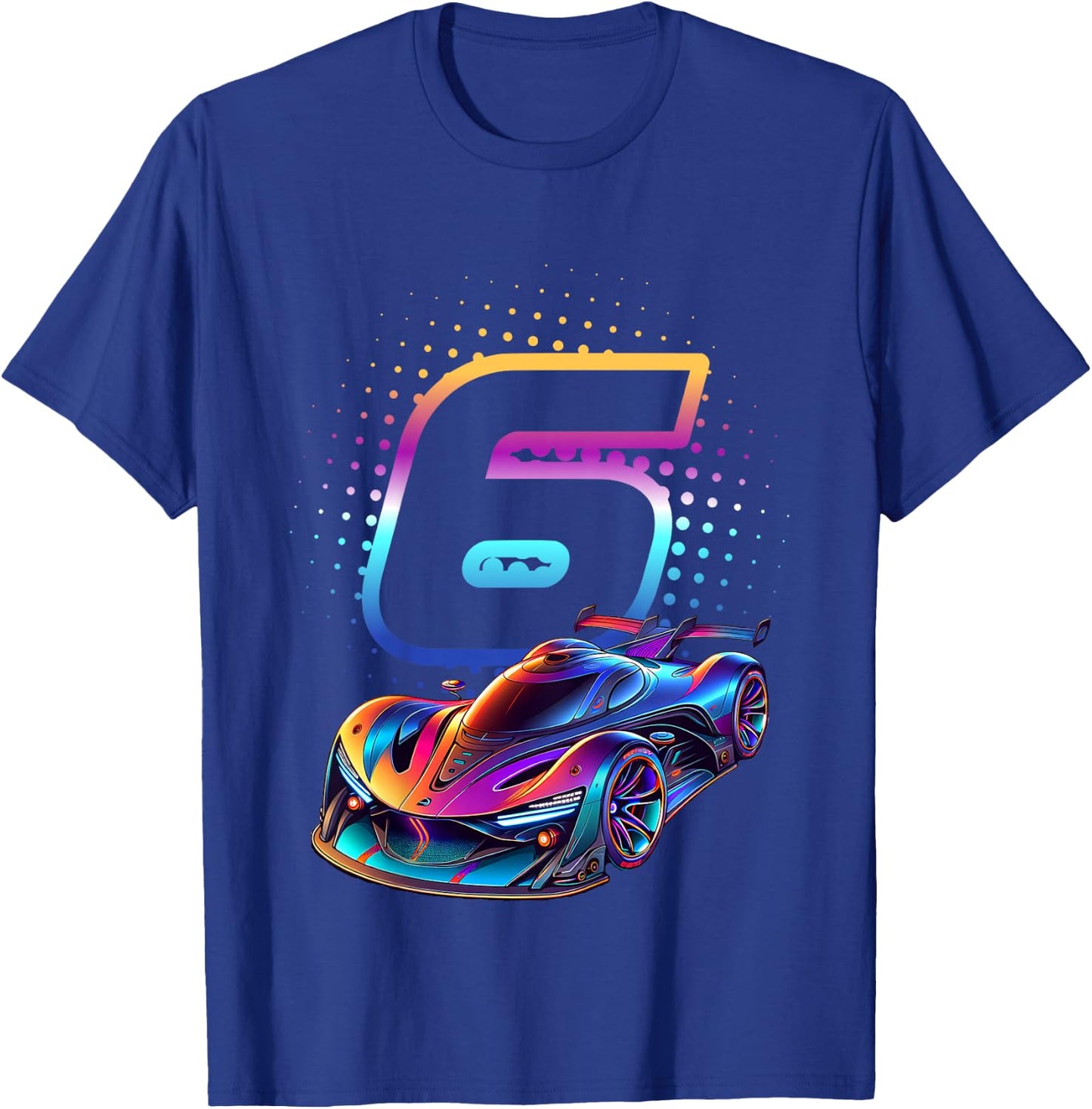 Kids 6 Years Old Racing Car 6th Birthday Futuristic Racing Car , black T-Shirt - T-Shirt | Royal