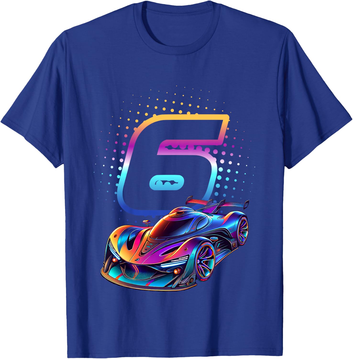 Kids 6 Years Old Racing Car 6th Birthday Futuristic Racing Car , black T-Shirt - T-Shirt | Royal