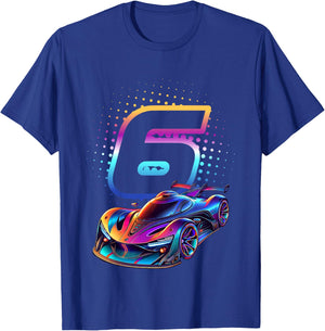 Kids 6 Years Old Racing Car 6th Birthday Futuristic Racing Car , black T-Shirt - T-Shirt | Royal