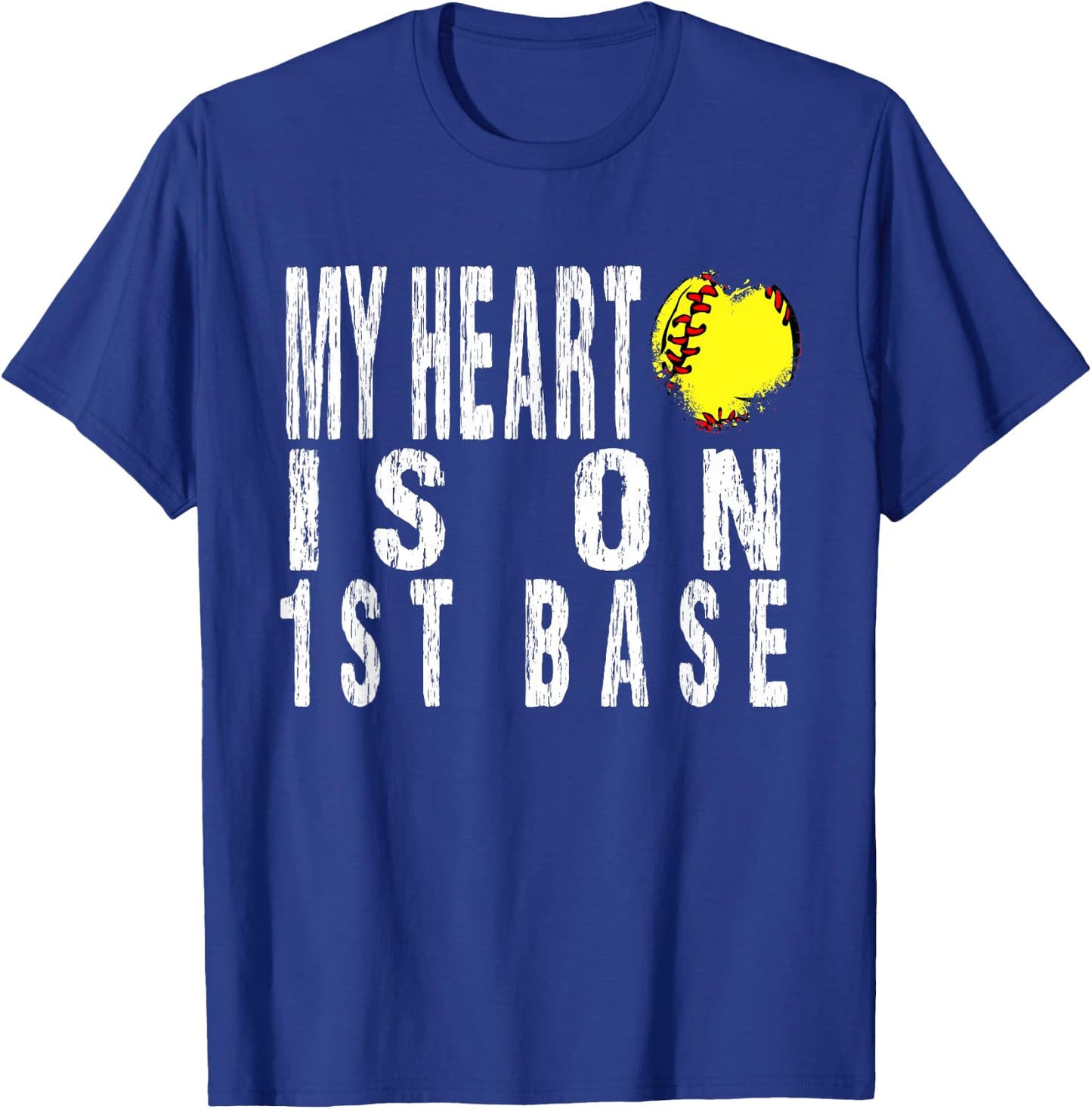 My Heart is on 1st Base Baseball Softball Life Mom Leopard T-Shirt - T-Shirt | Royal