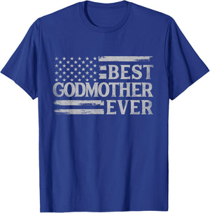 Best Godmother Ever Grey Vintage USA Flag Mother's Day T-Shirt - T-Shirt | Royal