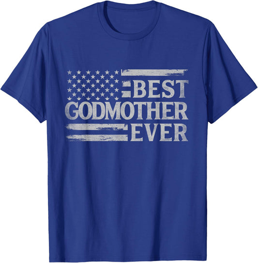 Best Godmother Ever Grey Vintage USA Flag Mother's Day T-Shirt - T-Shirt | Royal