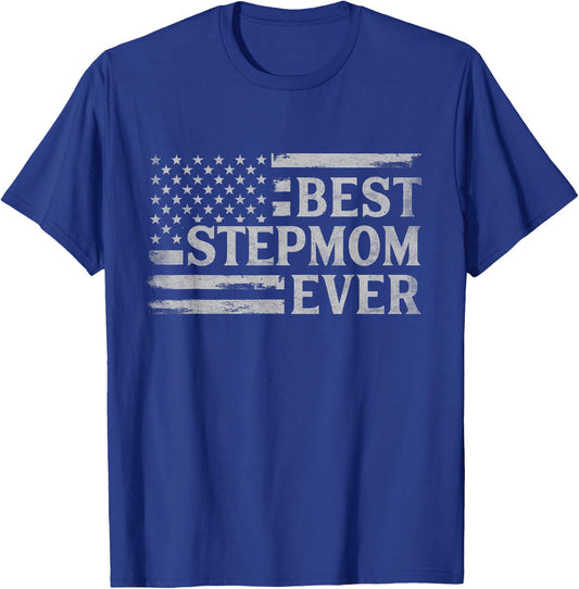 Best Stepmom Ever Grey Vintage USA Flag Mother's Day T-Shirt - T-Shirt | Royal