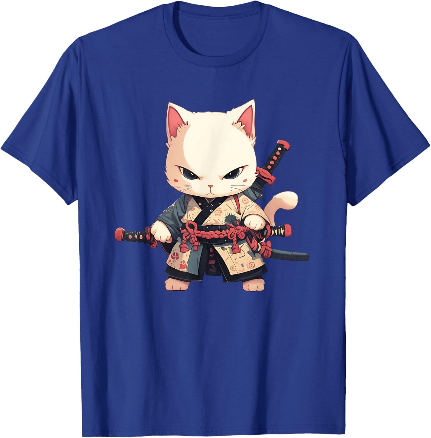 Japanese Samurai Cat Kawaii Ninja Cat Neko Men Women Girls Kids T-Shirt - T-Shirt | Royal